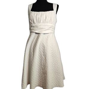 B. Smart All Cotton Eyelet Lace Knee Length White Summer Dress sz 12